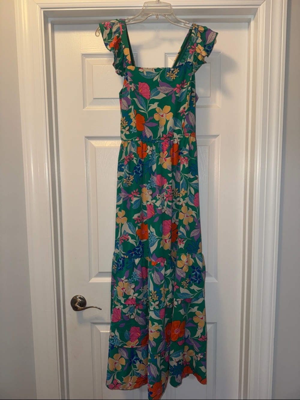 Fashion Brand Company Green Floral Maxi Dress with Pink, Orange & Yellow Accents